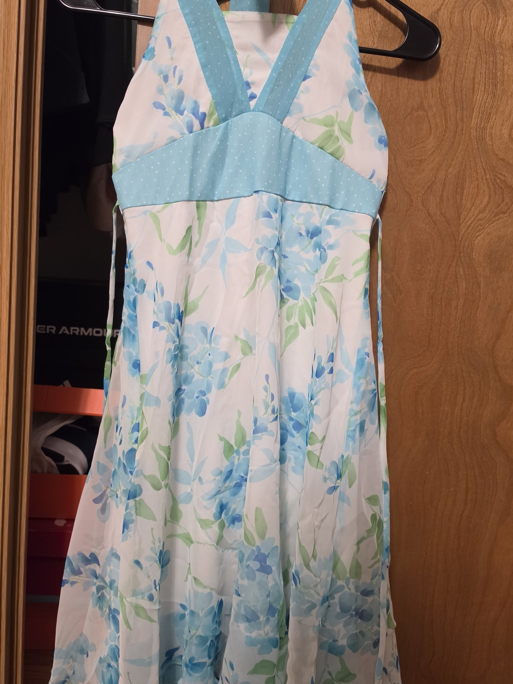 Speechless Girls Floral Halter Dress - Light Blue & White